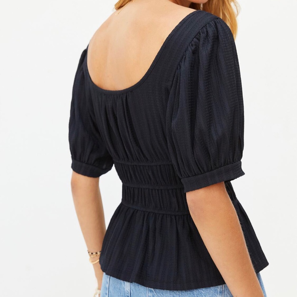 Maeve Black Puffy Short Sleeve Stretch Peplum Top Blouse XS Petite XSP - Picture 3 of 4